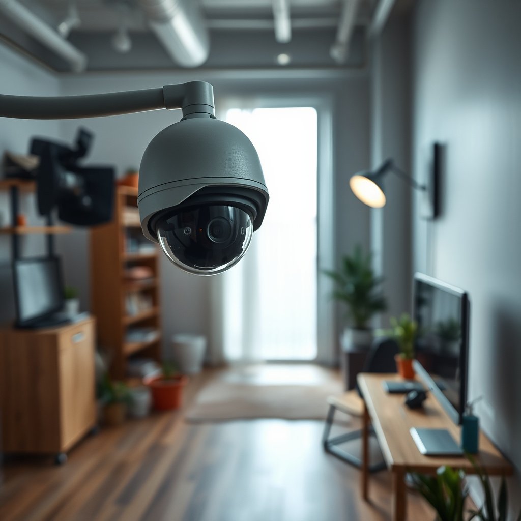 Close-up of CCTV camera power and status lights indicating operational status
