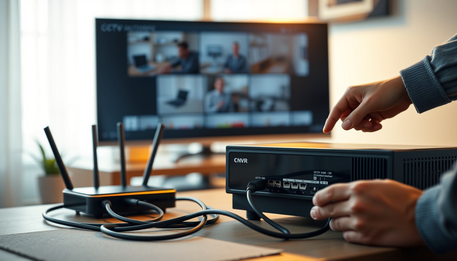 Step-by-step setup process for a CCTV NVR system, including connections and configuration.