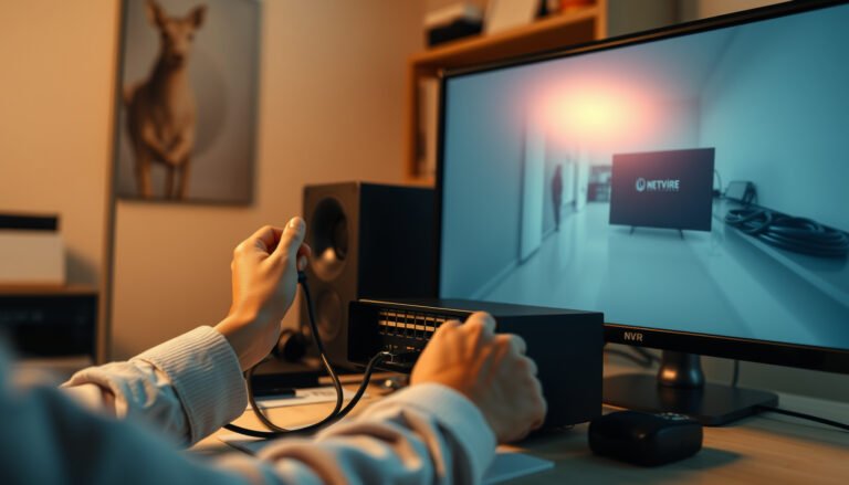 Step-by-step setup guide for a CCTV NVR system, showcasing essential components and installation process.