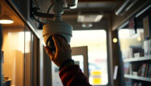 Step-by-step guide to setting up CCTV for a small business, showcasing installation process and equipment.
