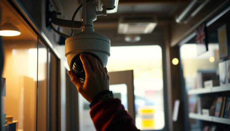 Step-by-step guide to setting up CCTV for a small business, showcasing installation process and equipment.