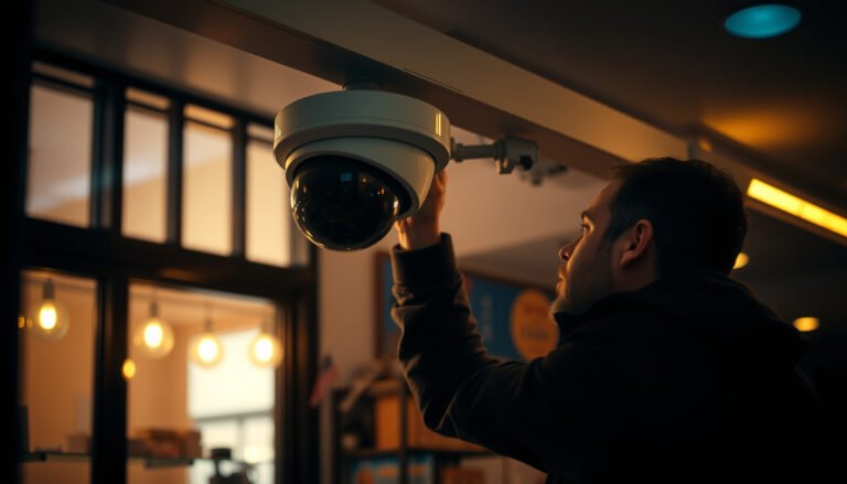 Step-by-step guide to setting up CCTV for a small business, showcasing camera placement and installation tips.