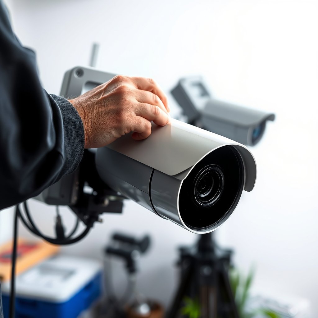 A technician checking the power supply of a CCTV camera that is not working.