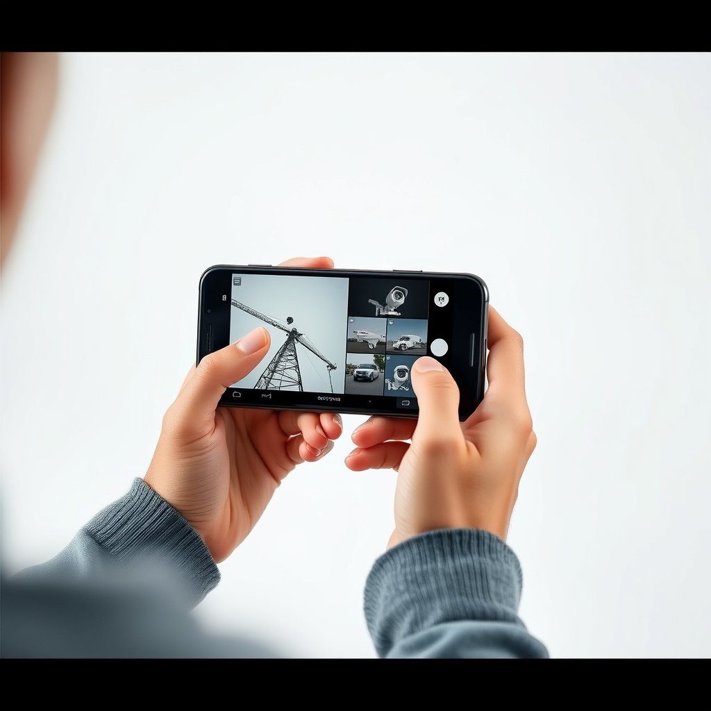 A person checking if their CCTV camera supports mobile viewing on a smartphone.