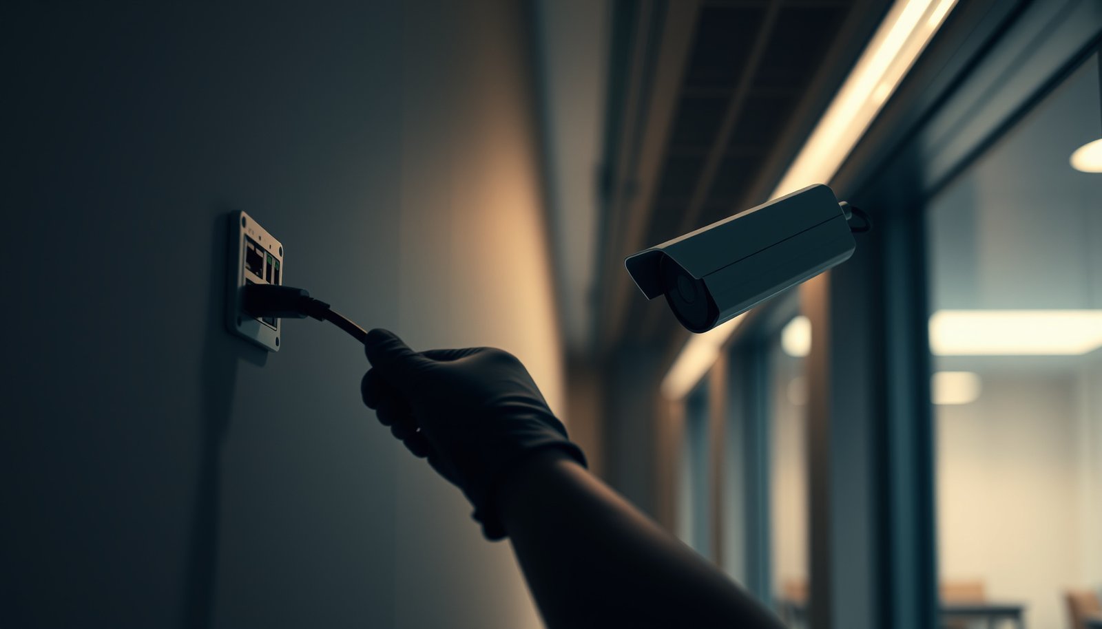Illustration of steps to connect an IP CCTV camera to a network for surveillance.