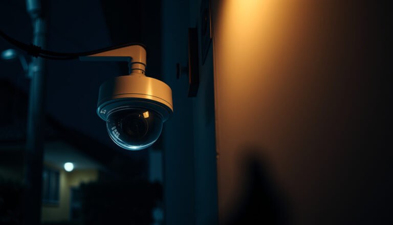 CCTV camera with night vision enabled, showcasing clear footage in low light conditions.