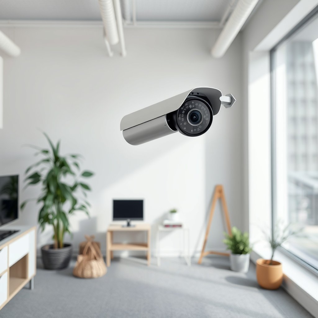 CCTV camera secured with a lock and chain for enhanced physical security measures.