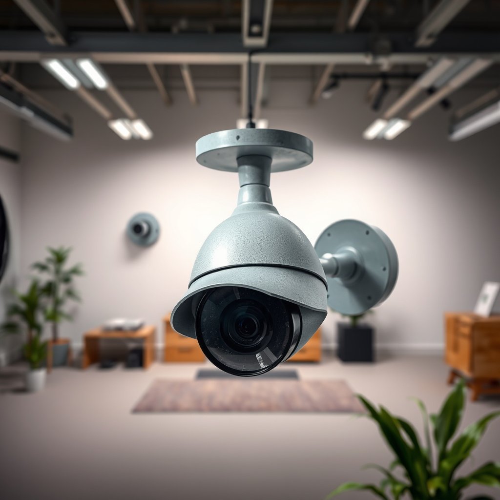 A securely mounted CCTV camera demonstrating physical security measures for safety.
