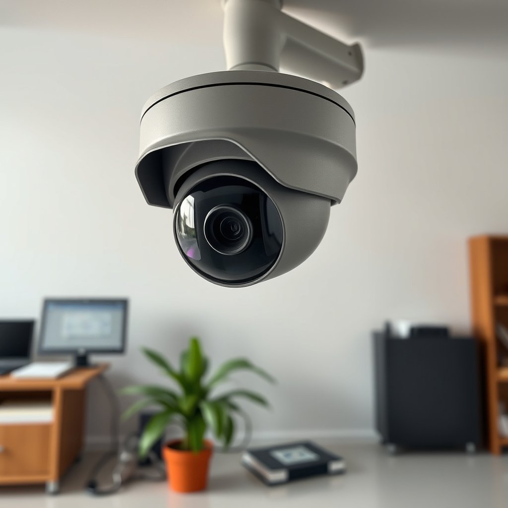 A CCTV camera mounted securely to prevent tampering and ensure safety.