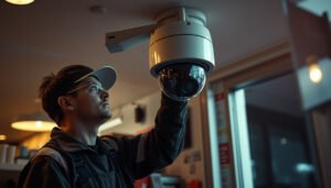 CCTV camera installation in a small business environment for security monitoring.