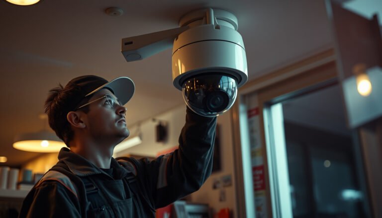 CCTV camera installation in a small business environment for security monitoring.