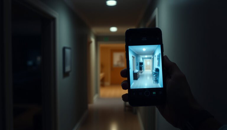 Person using a smartphone to view CCTV camera footage remotely.
