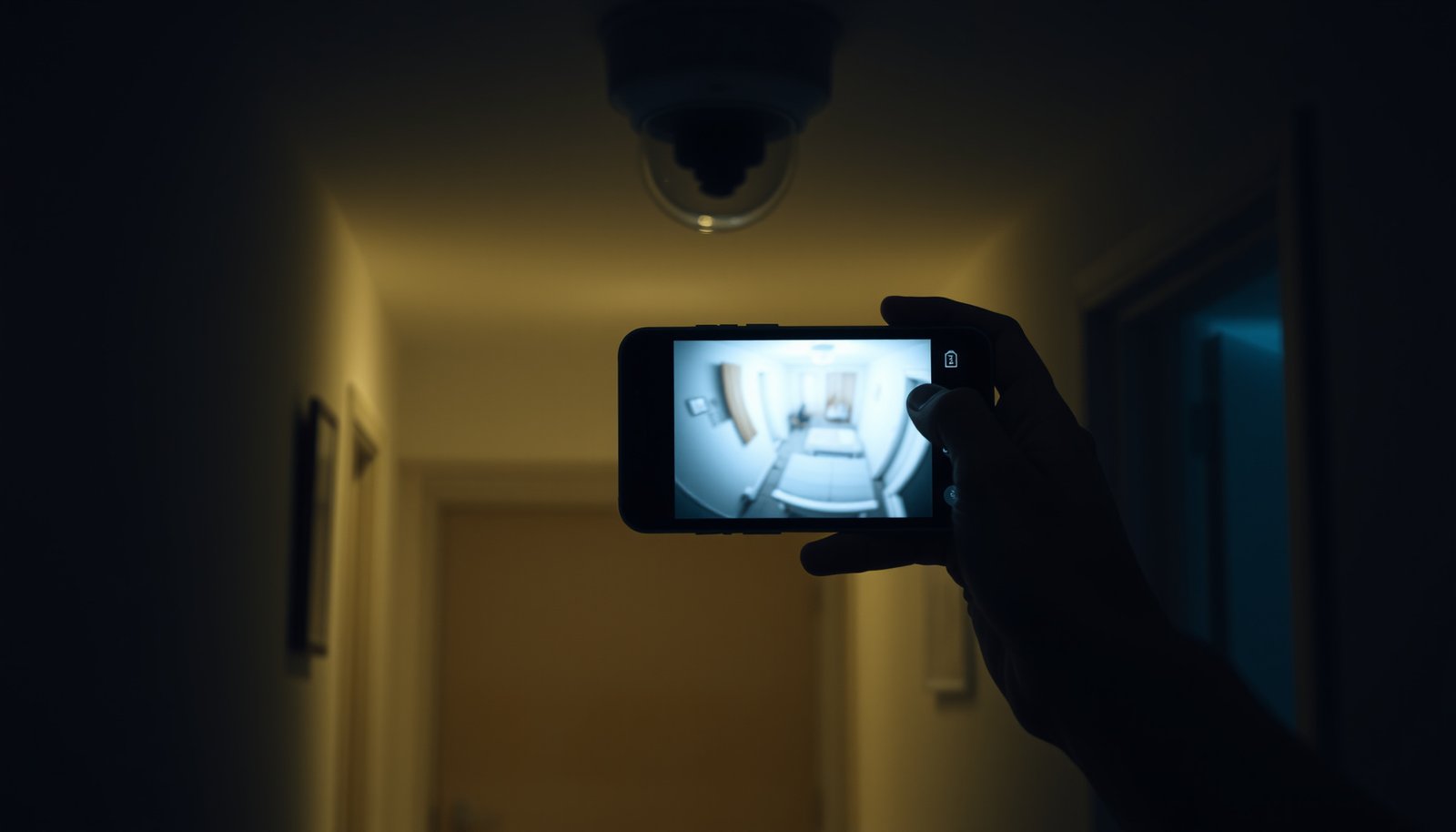 A smartphone displaying a CCTV camera feed, illustrating how to view security cameras on mobile devices.